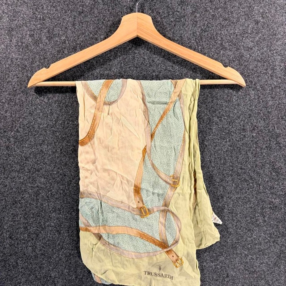 Trussardi Vintage Scarf Cream Brown Green Geometric Print 90s Luxury Accessory